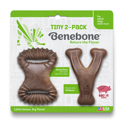 Benebone Tiny 2-Pack Dental Chew & Wishbone Bacon